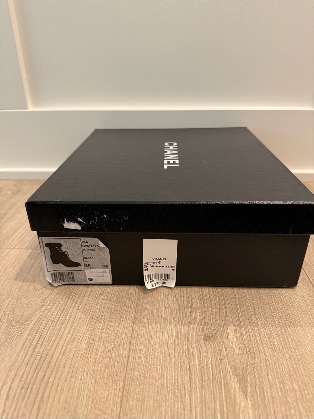 AUTHENTIC Chanel 2008 Black Patent Leather Ankle Boots Rabbit Fur Trim NIB 8.5 - Picture 10 of 12